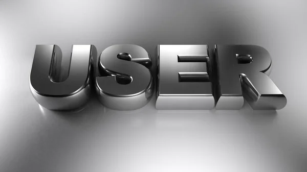 Write User Metallic Chrome Letters Laying White Glossy Surface Rendering — Stock Photo, Image