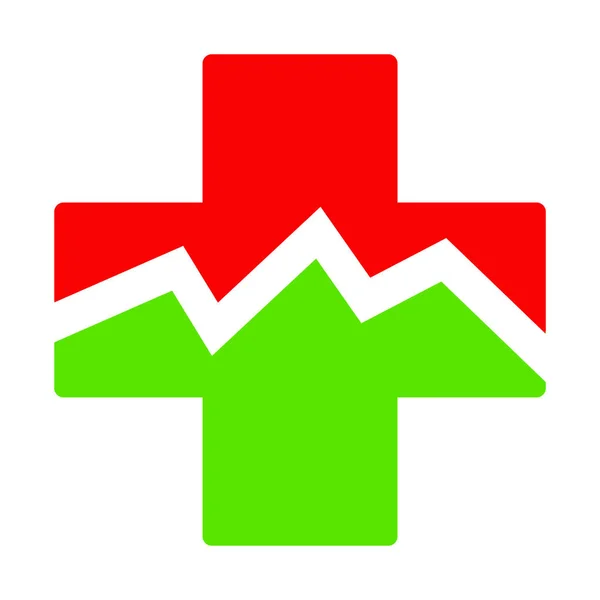 Ícone Uma Cruz Que Meio Vermelho Meio Verde Uma Linha —  Vetores de Stock