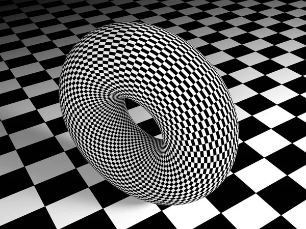 Torus Having Black White Square Texture Stands Surface Having Same — Stock Photo, Image