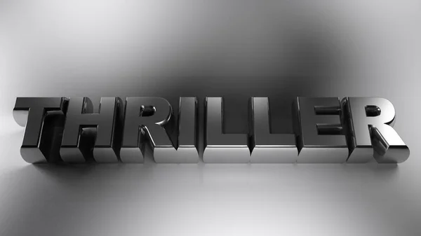 Слово Thriller Написано Металлическими Хромированными Буквами Лежащими Белой Поверхности Рендеринг — стоковое фото