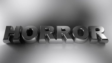 Yazma bir beyaz yüzey - 3d render örnek üzerinde döşeme metalik krom harfler ile yazılmış korku