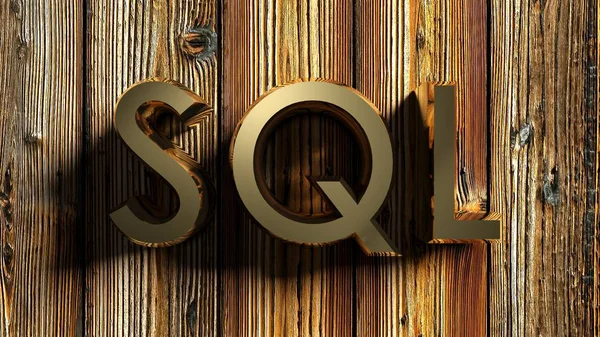 Sql Escrever Escrito Com Letras Bronze Que Colocam Fundo Madeira — Fotografia de Stock