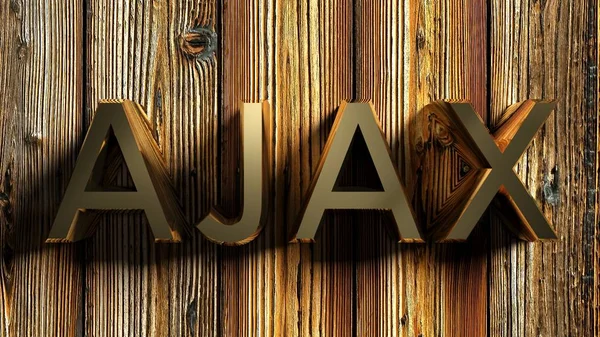 Ajax Escribir Escrito Con Letras Latón Sobre Fondo Madera Ilustración — Foto de Stock