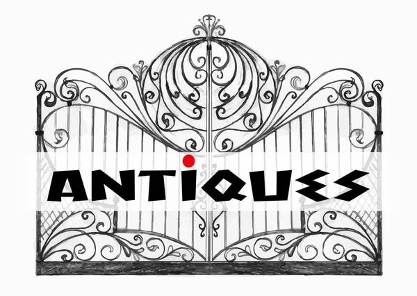 Логотип Бизнеса Антиквариате Надписью Греческими Буквами Старых Железных Воротах Вектор — стоковый вектор