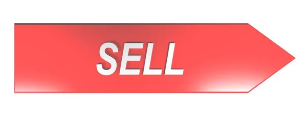 Надпись Sell Белыми Буквами Красной Стрелке Указывающей Направо Белом Фоне — стоковое фото