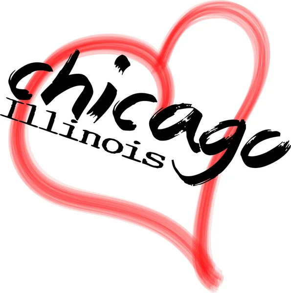 Red Heart Write Chicago Illinois Vector — Stock Vector