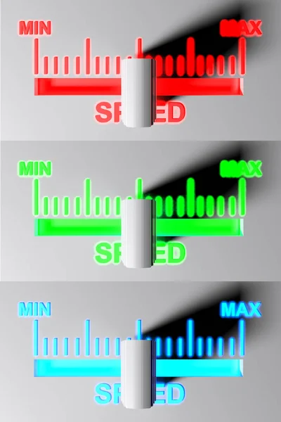 Przełącznik Poziomu Prędkości Drugiej Pozycji Średni Czerwony Zielony Niebieski Ilustracja — Zdjęcie stockowe