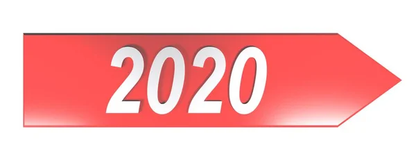 Piros Nyíl Írni 2020 Fehér Számok Elszigetelt Fehér Háttér Rendering — Stock Fotó