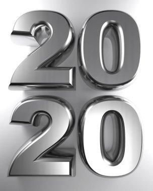 Yıl 2020, beyaz bir yüzeye metalik krom 3d harflerle yazılmış