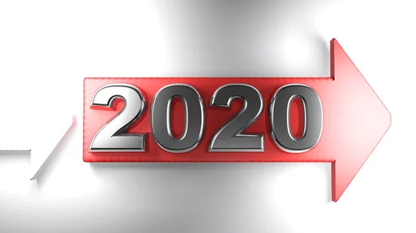 Scrittura 2020 Scritta Con Numeri Cromati Metallici Appoggiati Una Freccia — Foto Stock