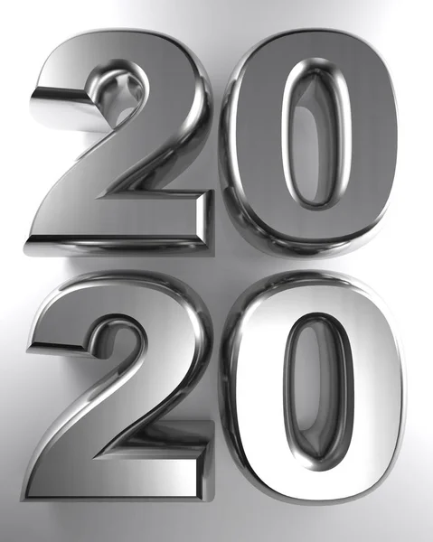 2020 Рік Написаний Металевими Хромованими Літерами Білій Поверхні — стокове фото
