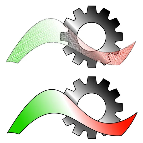 Логотип Шестеренкой Разрезанный Две Части Стрелка Цветами Итальянского Флага Проходит — стоковый вектор