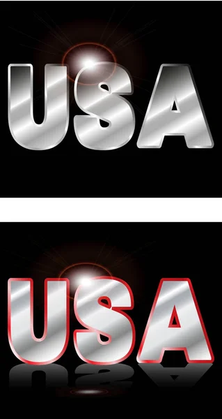 一组两个正方形的图标为美国 写有金属字母有反射和耀斑 在黑色背景向量 — 图库矢量图片