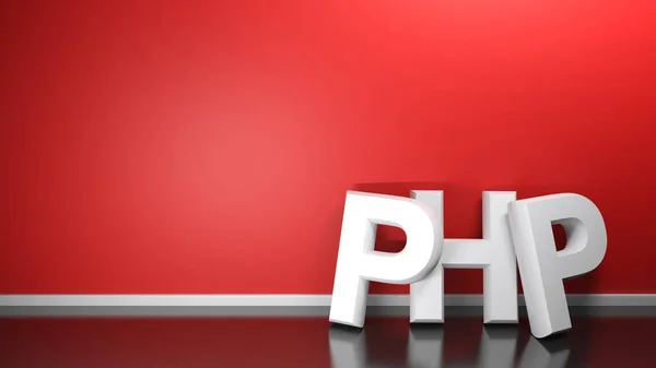 Php Scritto Con Lettere Bianche Piedi Sul Pavimento Nero Lucido — Foto Stock