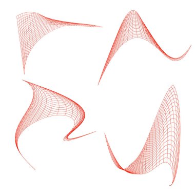 Dört farklı sallama wireframed yüzeyler beyaz arka plan üzerinde - vektör izole bir dizi