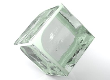 Yarı saydam cam bir küp bir beyaz arka plan - 3d render üzerinde ilişkindir