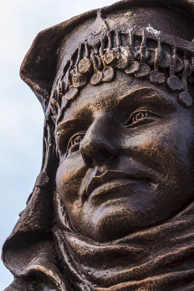 Close-up view on a bronze statue of a woman in Izmir (Turkey) - photography