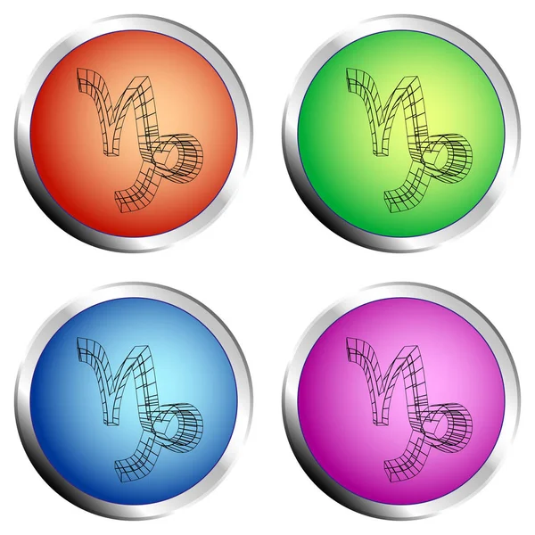Μια Σειρά Από Τέσσερα Έγχρωμα Κουμπιά Σύμβολο Του Αιγόκερω Εικονογράφηση — Διανυσματικό Αρχείο