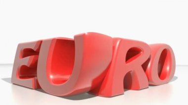 Euro küçülüyor ve büyüyen, beyaz arka plan - 3d render videoda izole kırmızı harflerle 3d yazmak