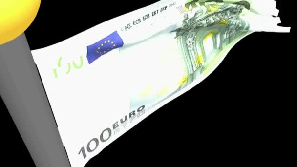 100 Banknotów Euro Flaga Macha Renderowania Wideo — Wideo stockowe