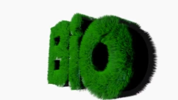 生物写在3D 字母充满草是移动 孤立的白色背景 渲染视频 — 图库视频影像