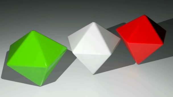 Tre Diamanter Med Färgerna Den Italienska Flaggan Roterande Rendering Video — Stockvideo