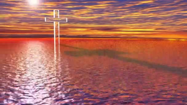 Glas Transparent Cross Bakgrundsbelysningen Havet Mystisk Mystiska Visa Rendering Video — Stockvideo