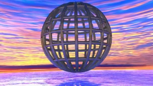 Wireframed Globe Roterande Havet Rendering Video — Stockvideo