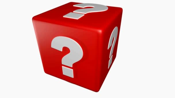 Red Cube Question Marks Rotating Isolated White Background Rendering Video — Stock Video