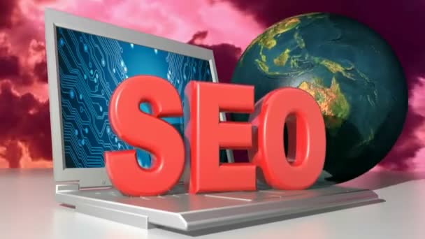 Seo Sur Ordinateur Portable Près Planète Terre — Video