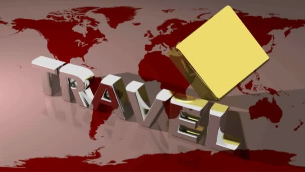 Travel Écriture Métallique Dresse Sur Une Carte Monde Tandis Cube — Video