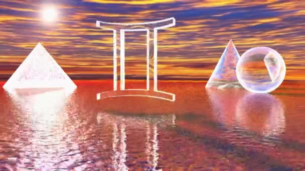 Gemini Znamení Rotující Nad Mořem Poblíž Jiných Obrazce Vykreslování Videa — Stock video