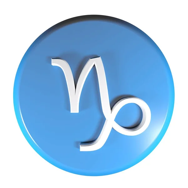 Blue Circle Push Button Icon Zodiac Sign Capricorn Isolated White — Stock Photo, Image