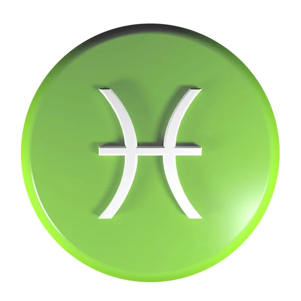 Кнопка Нажатия Зеленого Круга Иконкой Знака Зодиака Pisces Выделенная Белом — стоковое фото