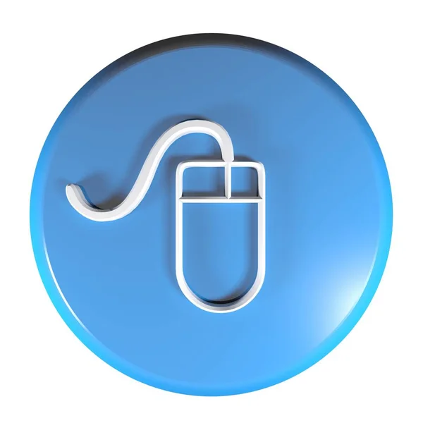 Przycisk Niebieski Okrąg Ikona Ilustracja Komputer Mysz Renderowania — Zdjęcie stockowe