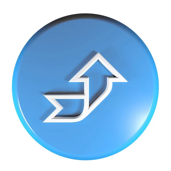 Modrý Kruh Tlačítko Ikonou Šipky Vpravo Pak Nahoru Vykreslování Obrázku — Stock fotografie