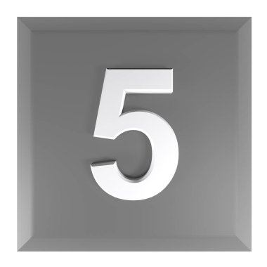 Bir siyah kare beyaz arka plan - 3d render illüstrasyon izole düğme ile sayı 5,