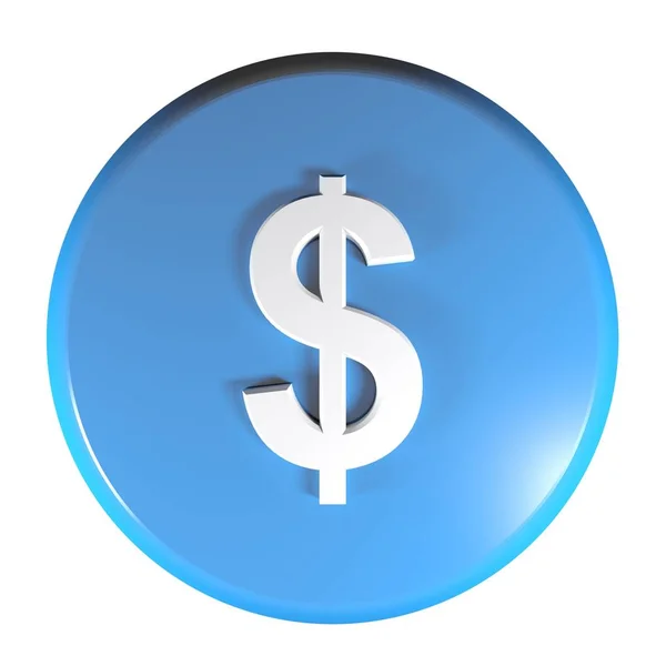 Buton Apăsare Cerc Albastru Simbolul Monedei Dolar Ilustrație Redare — Fotografie, imagine de stoc