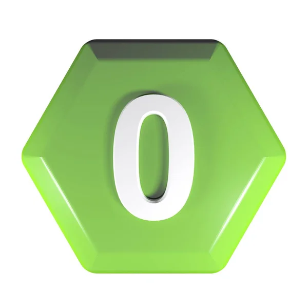 一个绿色六角形按钮与数字 隔离在白色背景 渲染插图 — 图库照片