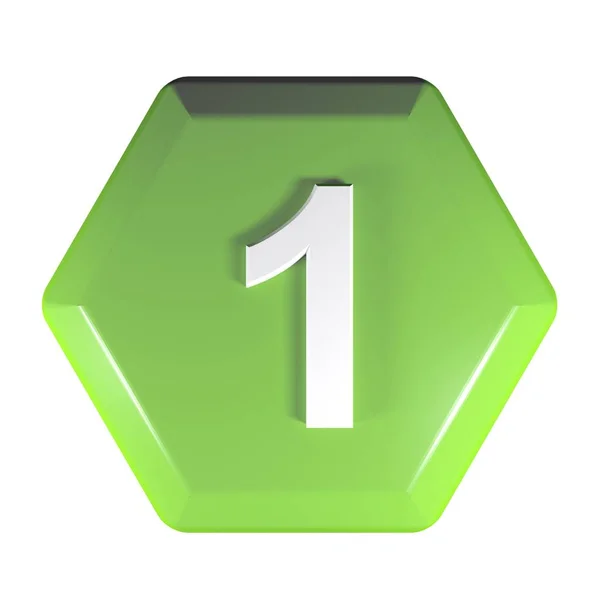 Зеленая Шестиугольная Кнопка Номером Выделенная Белом Фоне Трехмерная Иллюстрация — стоковое фото