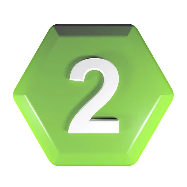 绿色六角形按钮与数字 隔离在白色背景 渲染插图 — 图库照片