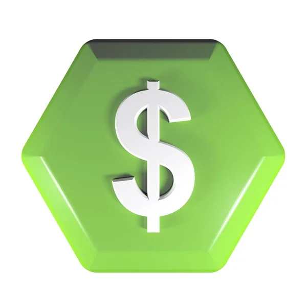 ドル通貨 レンダリング図の記号で緑の六角形プッシュ ボタン — ストック写真