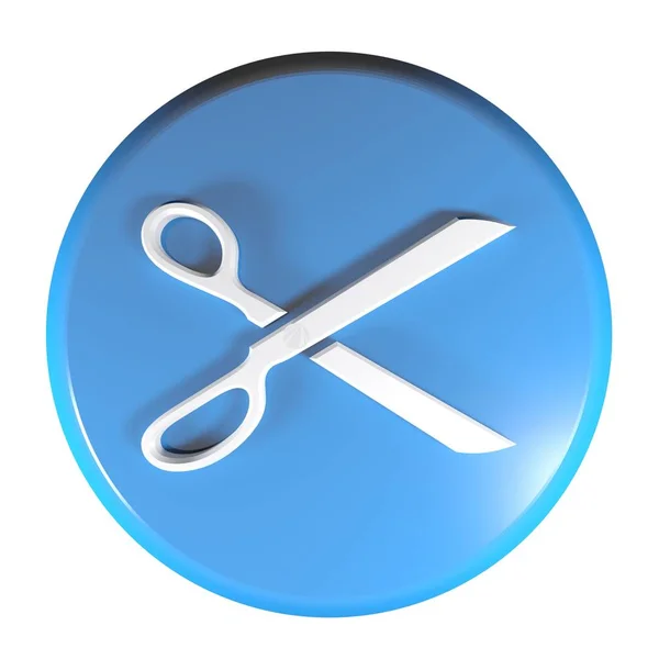 Modrý Kruh Tlačítko Ikonou Nůžky Vykreslování Obrázku — Stock fotografie
