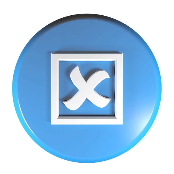 Blå Cirkel Tryckknapp Med Ikonen För Korsade Box Rendering Illustration — Stockfoto