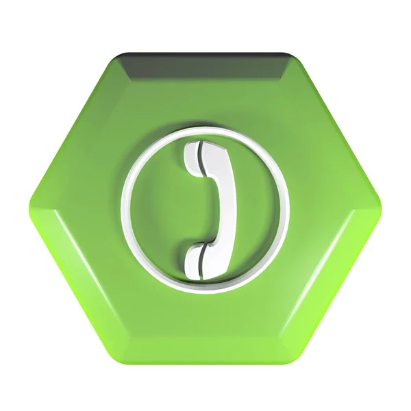 Zielony Przycisk Sześciokątne Ikona Ilustracja Renderowania Telefon — Zdjęcie stockowe