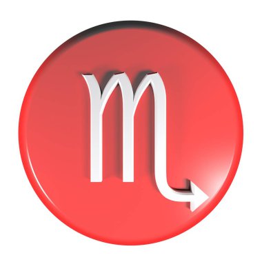 Beyaz arka plan - 3d render illüstrasyon izole ve burçlara işaretin akrep, simge bir kırmızı daire basma düğmesi