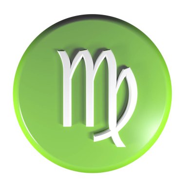 Yeşil daire basma düğmesi simgesi beyaz arka plan - 3d render illüstrasyon izole ve burçlara işaretin Başak,