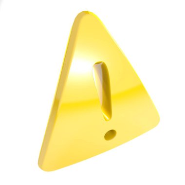 Beyaz arka plan - 3d render illüstrasyon izole bir ünlem şeklinde olan bir delik olan bir altın sarı üçgen