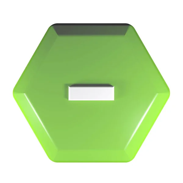 带有符号的绿色六角形按钮 为减法数的数学 代数运算 三维呈现插图 — 图库照片