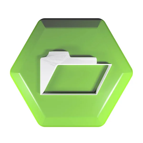 Zielony Przycisk Sześciokątne Ikona Otwartego Folderu Białym Tle Białym Tle — Zdjęcie stockowe
